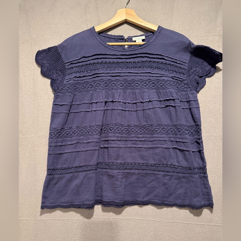Sundance Deep Blue Lace Accent Blouse